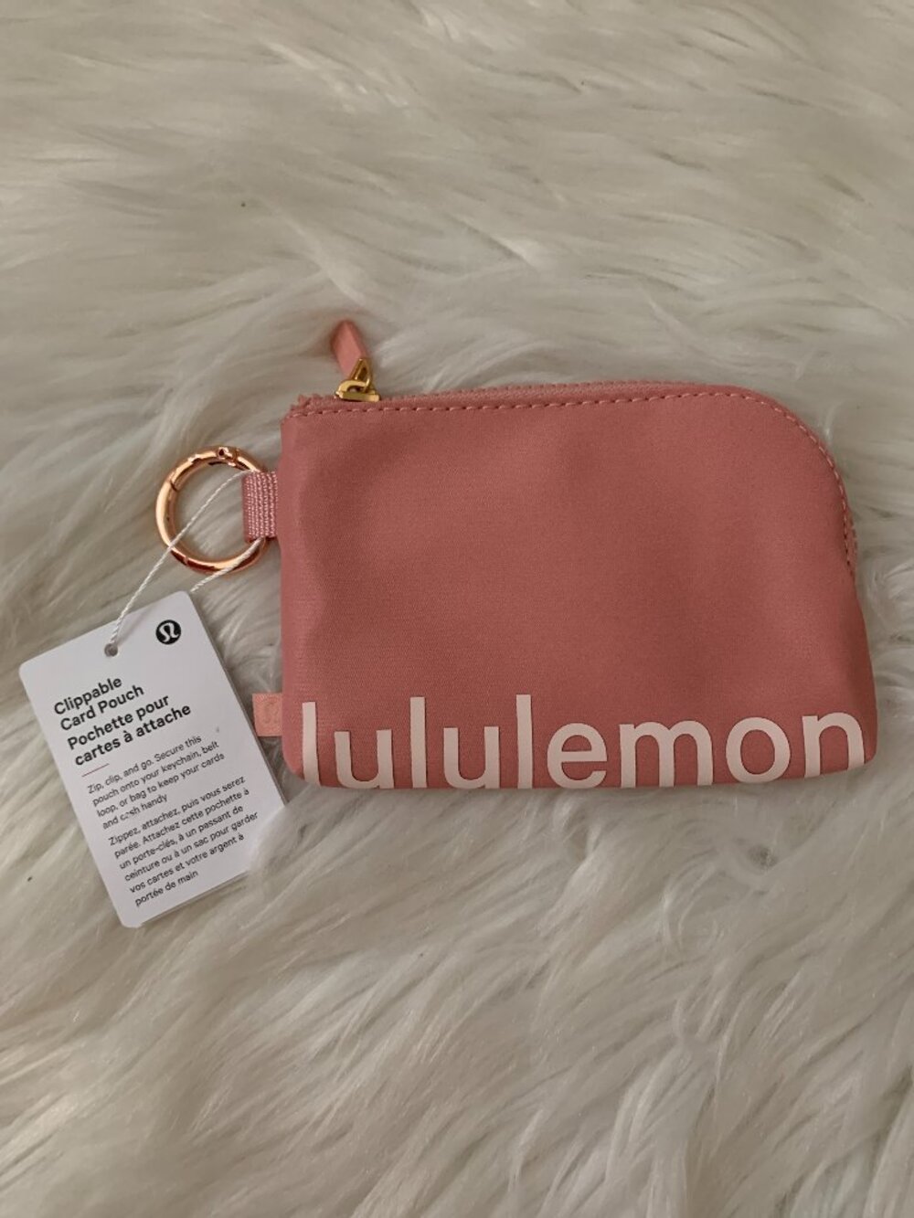 LULULEMON Clippable Card Pouch Key Ring in Tea Rose/Rose Gold